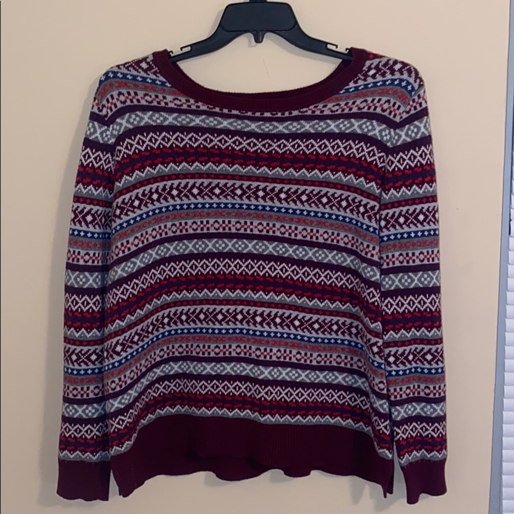 GAP Multi-Pattern Gray & Burgundy Knit Sweater